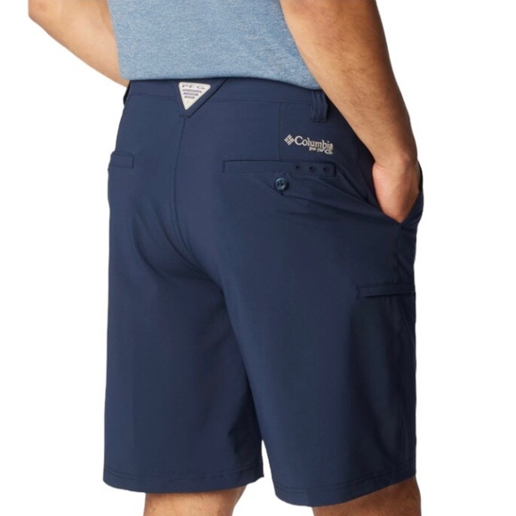 Columbia Collegiate Navy PFG Grander Marlin II Offshore Flat Front UPF 50 Shorts - Picture 1 of 8